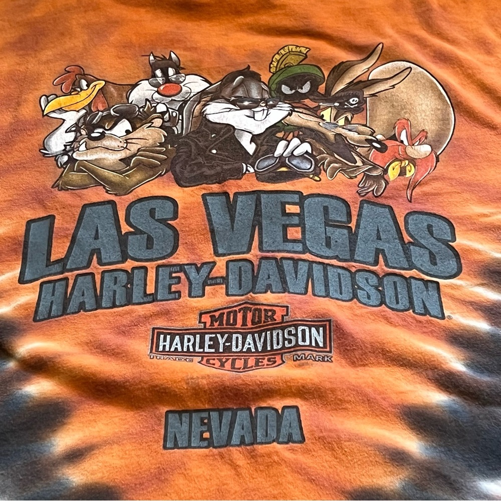 Harley Davidson Motorcycle HD Yosemite Sam Looney Tunes Shirt Tye Dye Orange XL - Picture 8 of 13